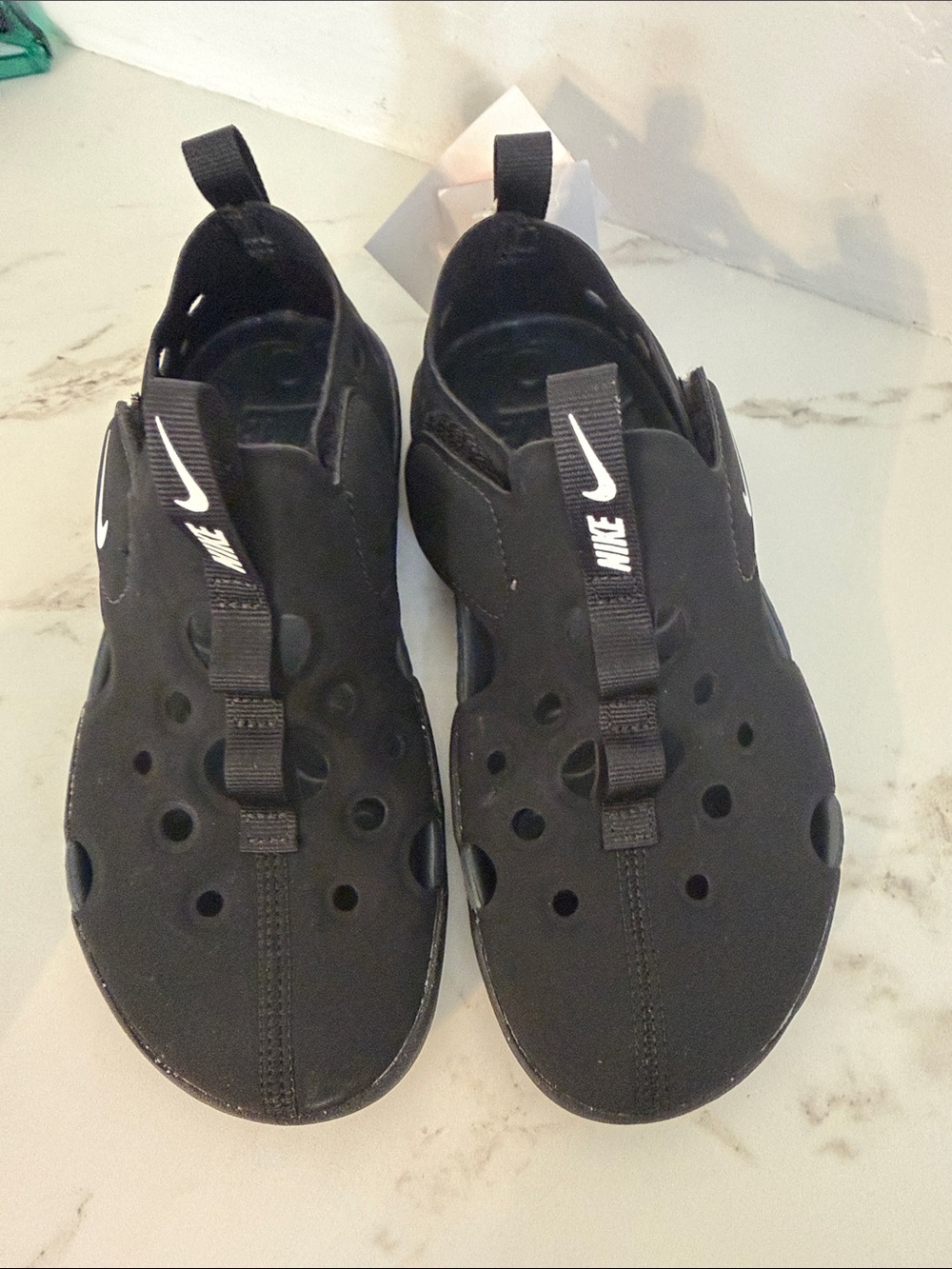 Nike Kids Black Slip-On Holey Water Shoes with White Logos